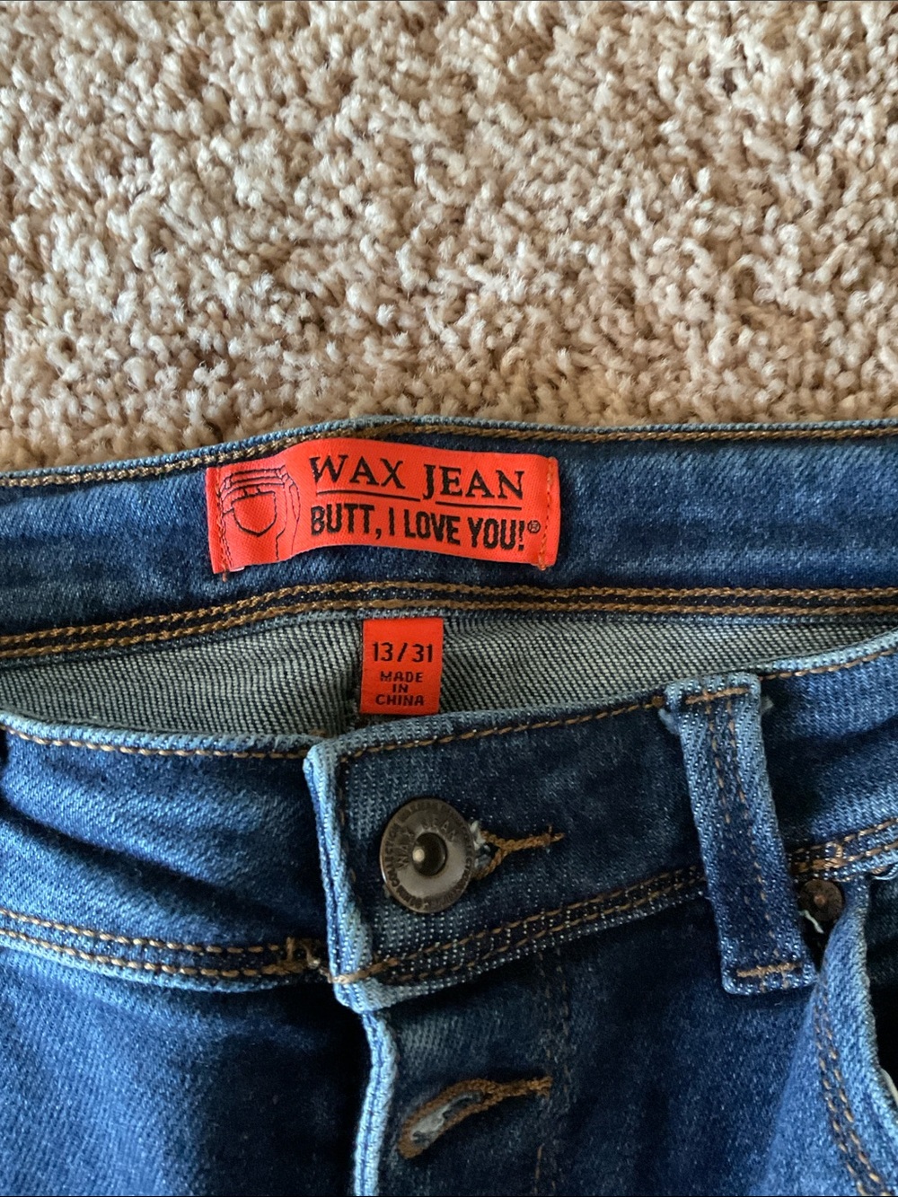 Wax Jeans Butt I Love You, dark blue distressed, Junior size 13/31 skinny leg - Picture 4 of 12
